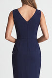 Traje de trabajo midi azul marino Bodycon escote en V con abertura