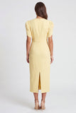 Vestido de trabajo midi midi de funda amarillo claro con escote en V y frochado