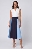 Vestido de trabajo Midi de línea A con escote en V en marfil y azul