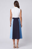 Vestido de trabajo Midi de línea A con escote en V en marfil y azul