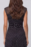 Vestido de trabajo Midi de malla blanca negra de puntos y cuello en V