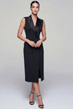 Vestido de trabajo midi de solapa con pico negro y funda cruzada