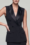 Vestido corto negro de dos piezas de trabajo corto de funda doble cruzado