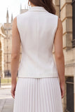 Vestido de trabajo midi plisado de dos piezas y cruzado de doble cruzamento marfil
