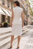 Vestido de trabajo de solapa de dos piezas de solapa con chalón de marfil