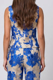 Trajes de trabajo de dos piezas de solapa con chales florales azules