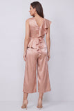 Trajes de trabajo de dos piezas con escote en V y volantes Dusty Rose