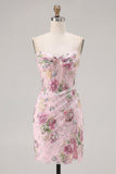 Vestido de bienvenida floral de bienvenida Corsé transparente corsé transparente rosa