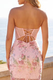 Corsé rosa floral con lentejuelas, vestido bodycon de bienvenida