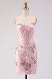 Corsé rosa floral con lentejuelas, vestido bodycon de bienvenida