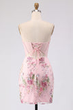 Corsé rosa floral con lentejuelas, vestido bodycon de bienvenida
