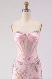 Corsé rosa floral con lentejuelas, vestido bodycon de bienvenida