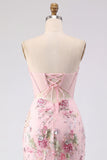 Corsé rosa floral con lentejuelas, vestido bodycon de bienvenida