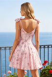 Vestido de bienvenida de la línea A de lentejuelas rosa floral