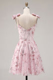 Vestido de bienvenida de la línea A de lentejuelas rosa floral