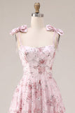 Vestido de bienvenida de la línea A de lentejuelas rosa floral
