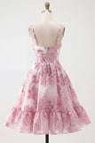 Corsé rosa de línea A con volantes y vestido corto corto floral con volantes