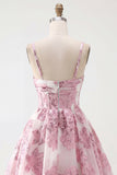 Corsé rosa de línea A con volantes y vestido corto corto floral con volantes