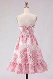 Vestido de bienvenida rosa con corsé A-Line con volantes