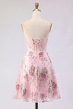Corsé translúcido rosa A-line Sweetheart Transparente con lentejuelas Vestido floral de bienvenida