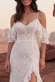 Vestido de novia bohemio con volantes de encaje y marfil de encaje frío