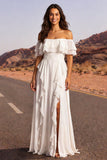 Vestido bohemio bohemio con volantes en línea marfil al descubierto