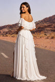 Vestido bohemio bohemio con volantes en línea marfil al descubierto