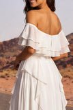 Vestido bohemio bohemio con volantes en línea marfil al descubierto