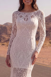 Vestido de novia bohemio de manga larga sirena de manga larga y marfil de encaje