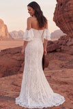Vestido de novia sirena bohemio de encaje marfil descubierto