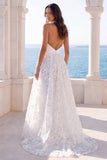 Vestido de novia de cola en línea A con escote en V y escote en V