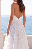 Vestido de novia de cola en línea A con escote en V y escote en V