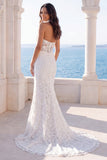 Vestido de novia con cola floral sirena marfil con marfil halter
