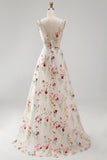 Vestido de novia de línea A con cuello en V en marfil floral