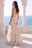 Vestido de novia de línea A con cuello en V en marfil floral
