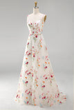 Vestido de novia de línea A con cuello en V en marfil floral