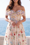 Corsé floral marfil de hombros descubiertos Vestido de novia A Line