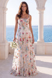 Corsé de cuello cuadrado en marfil A A Dress de novia floral