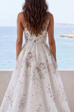 Vestido de novia con volantes en línea marfil marfil descubierto