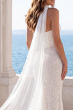 Vestido de novia Corsé Sirena sin tirantes de lentejuelas de marfil con bufanda