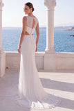 Vestido de novia sirena con corte de encaje marfil y abertura
