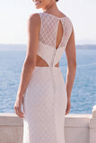 Vestido de novia sirena con corte de encaje marfil y abertura