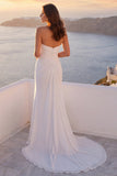 Vestido de novia de sirena sin tirantes de marfil con cola de barrido