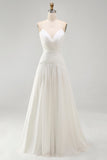 Vestido de novia de playa de vara con escote en V y escote en V con perlas