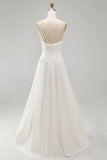 Vestido de novia de playa de vara con escote en V y escote en V con perlas