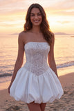 Corsé de marfil brillante Tirantes A Line Short Vestido de novia con lentejuelas