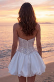 Corsé de marfil brillante Tirantes A Line Short Vestido de novia con lentejuelas