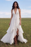 Vestido de novia bohemio de chiffon A Línea Halter Ivory