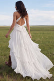 Vestido de novia bohemio de chiffon A Línea Halter Ivory