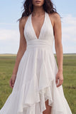 Vestido de novia bohemio de chiffon A Línea Halter Ivory